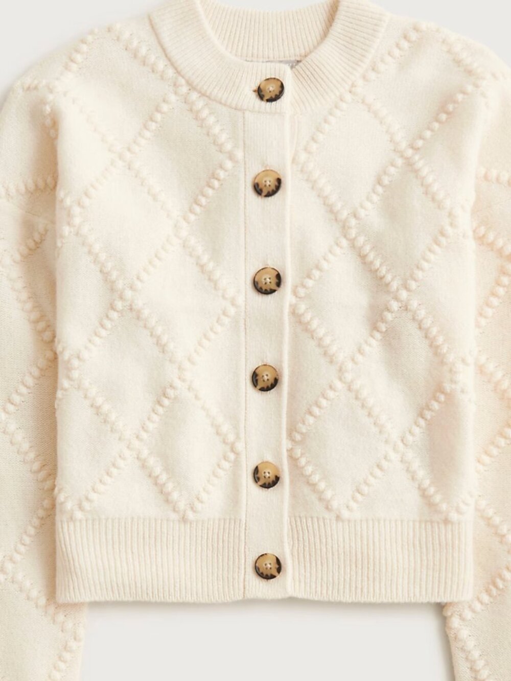 JCrew Popcorn-stitch cardigan in vintage wool, Ivory, Size Large
